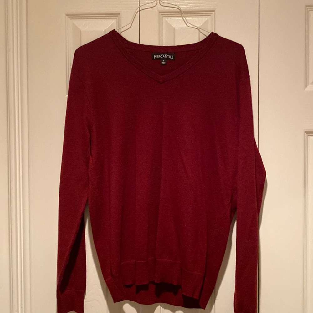 J. Crew Mercantile Maroon Merino Wool Blend V Neck Sweater